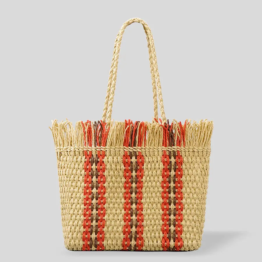 Large Capacity Straw Braided Bag featuring intricate straw braiding and spacious interior, perfect for stylish urban chic looks.